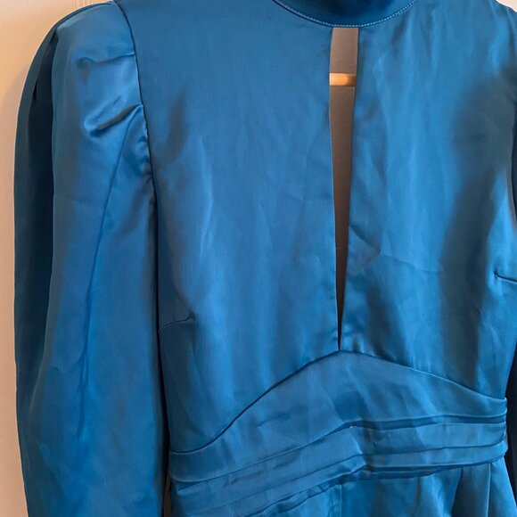 Blue Jodie Mock Neck Satin Romper - Picture 6 of 10